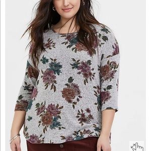 Torrid super soft plush grey floral sweater top